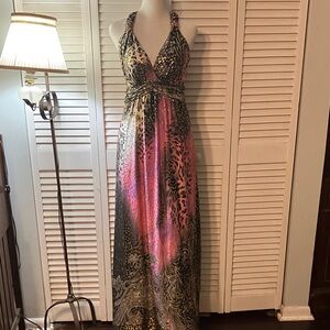 Shoreline Metallic Pink and Black Halter Maxi Dress